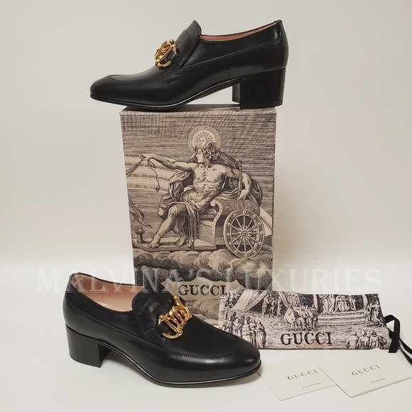 GUCCI SHOES EBAL BLACK LEATHER HORSEBIT CHAIN LOAFERS ICE LOLLY sz 39 9 US - Picture 3 of 16
